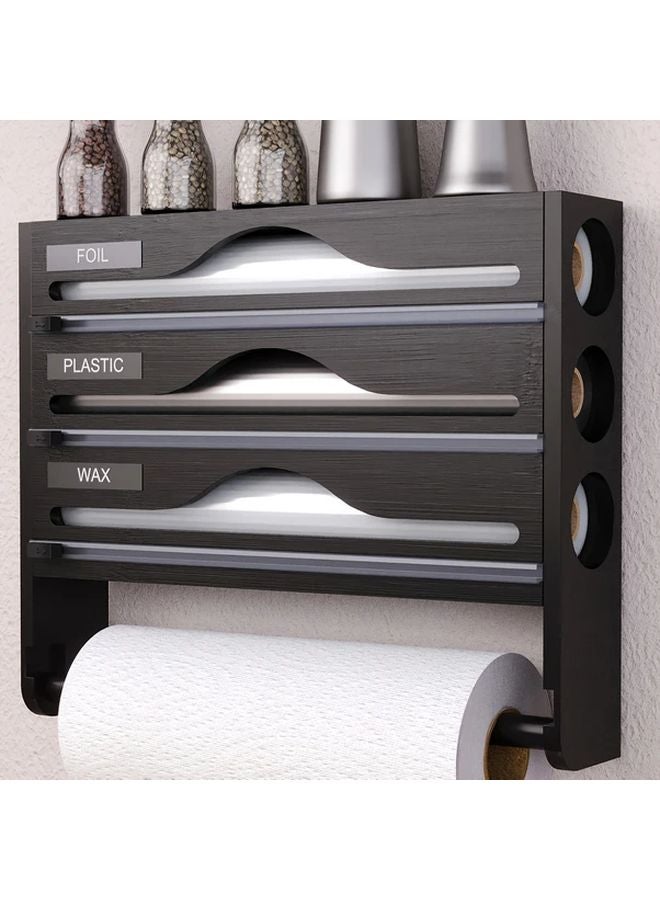 مُوزِّع أغشية التصاق خشبي أسود 2 طبقات مع حامل مناديل وصندوق تخزين - Image 1